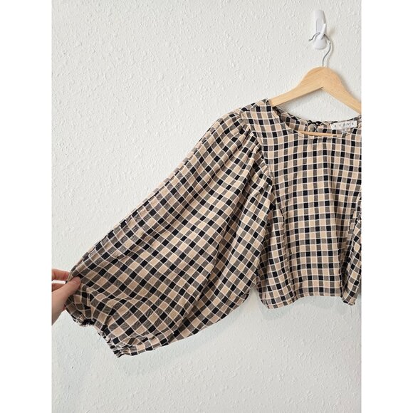NEW Hyfve Neutral Checkered Puff Sleeve Crop Top S - Picture 4 of 8